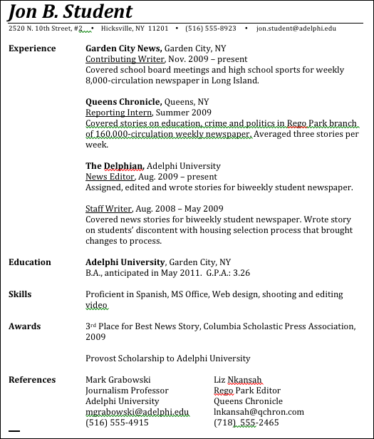 Show a resume examples